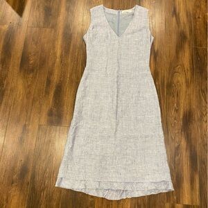 Sandwich_ 100% linen midi dress size small blue sleeveless lined ruffle hem